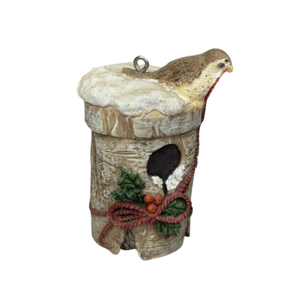 Bird House Stump Log Bell Christmas Ornament